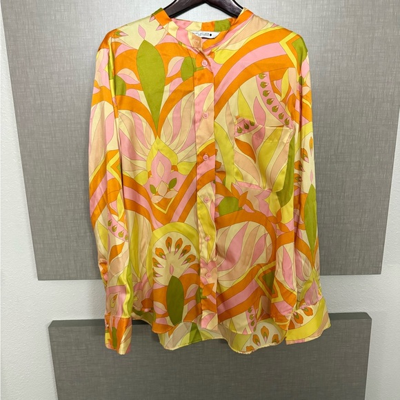 Zara SS22 Colorful Mod Satin Wide Leg Pants & Top l Set sz L - Picture 4 of 15